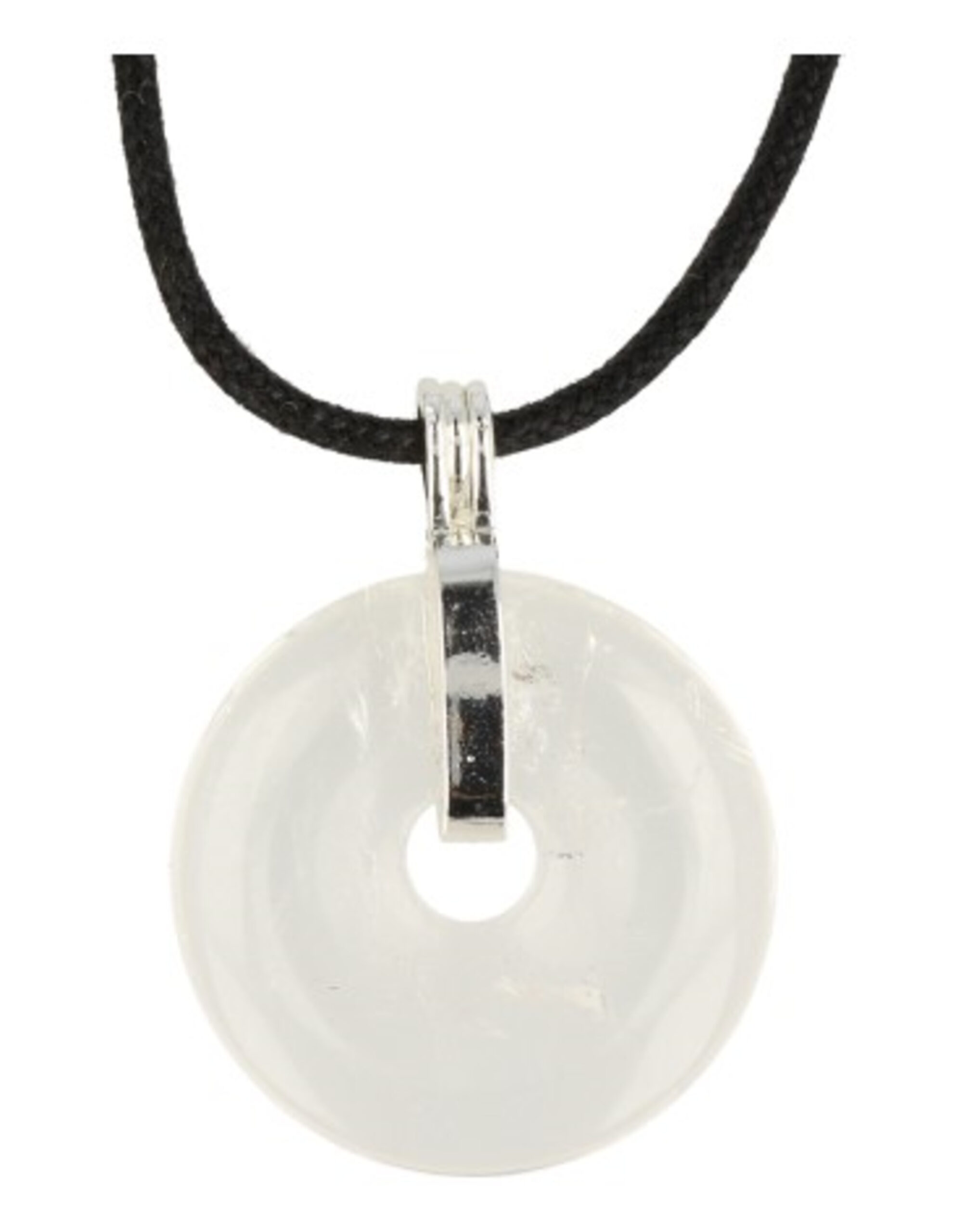 Rock crystal donut pendant 30 mm on cord