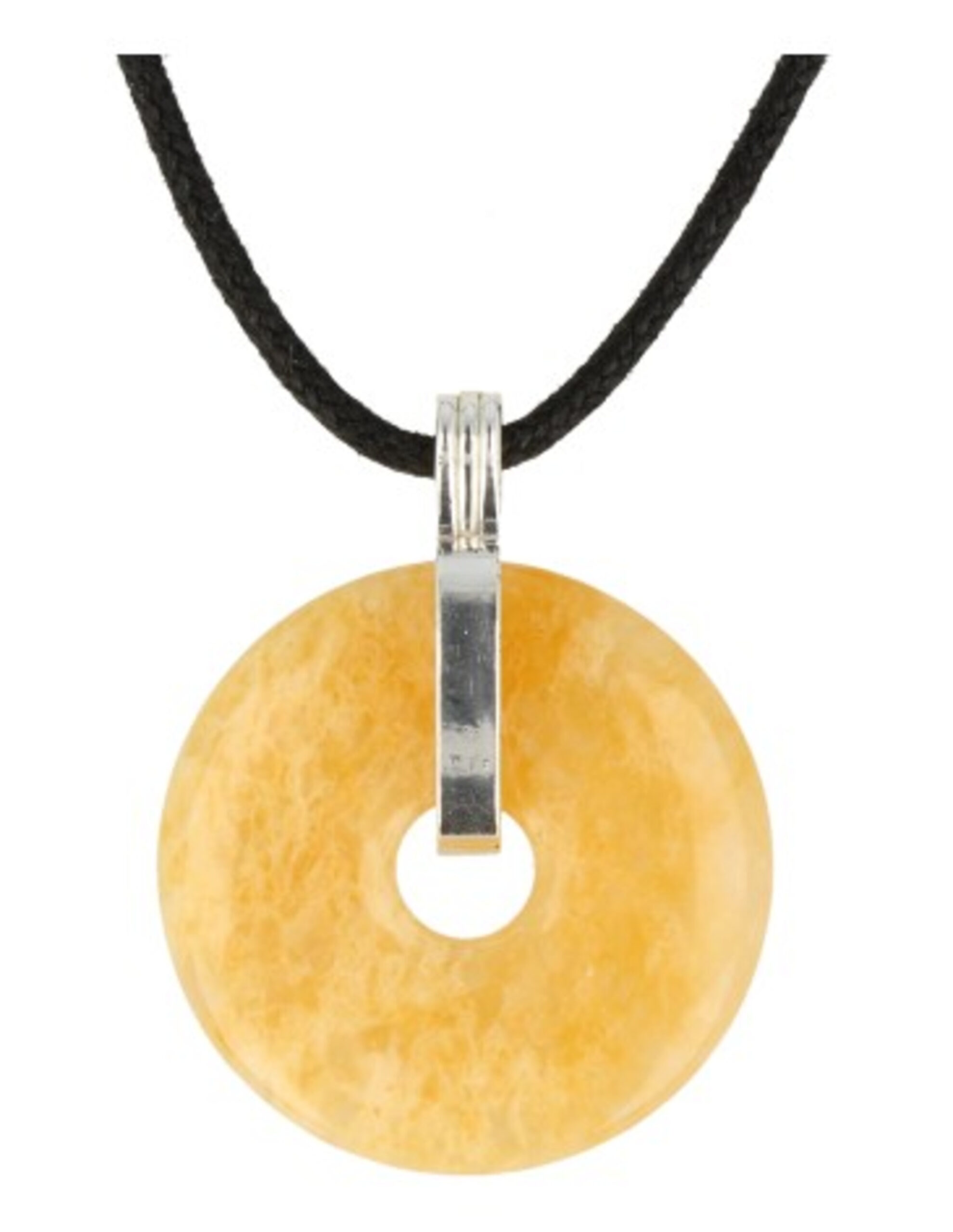 Calcite yellow donut pendant 30 mm on cord