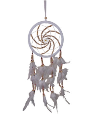 Dromenvanger wit Suede met bamboe kralen 17cm