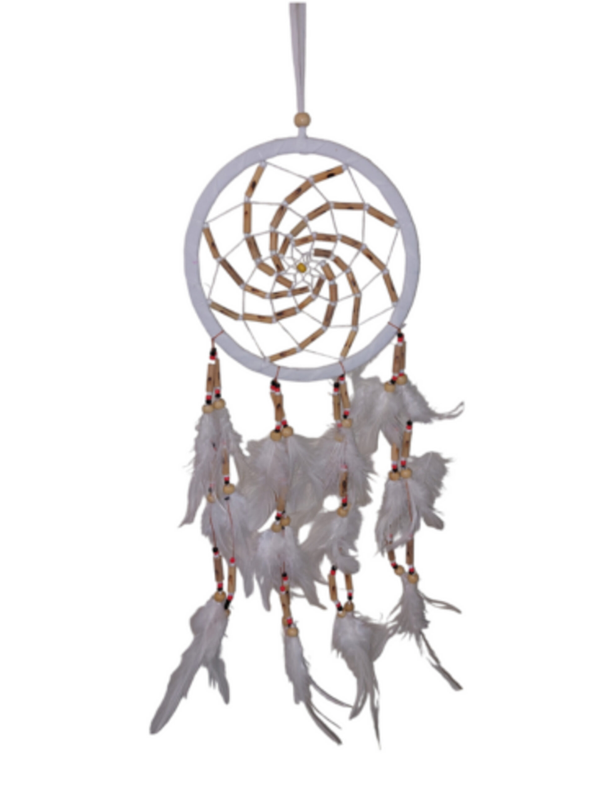 Dromenvanger wit Suede met bamboe kralen 17cm