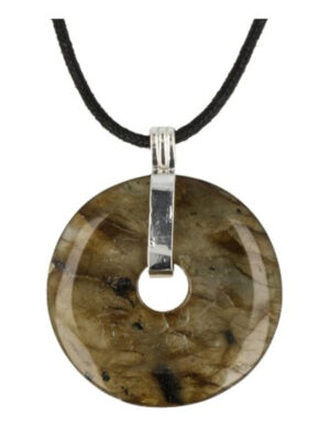Labradorite donut pendant 40 mm on cord
