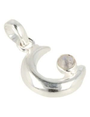 Moonstone rainbow silver moon pendant