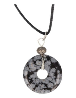 Snowflake obsidian donut pendant 30 mm on cord