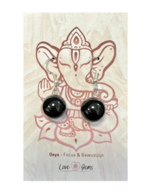 Onyx oorbellen bol 14 mm - Love Gems