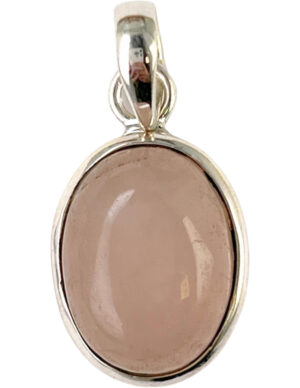 Roze kwarts zilveren hanger ovaal