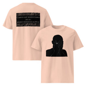 Cleverly Disguised As Responsible Adult Organic Cotton Unisex T-Shirt fraiche peche front and back print