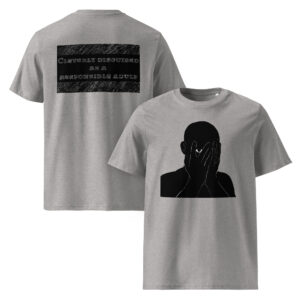 Cleverly Disguised As Responsible Adult Organic Cotton Unisex T-Shirt heather grey front and back print