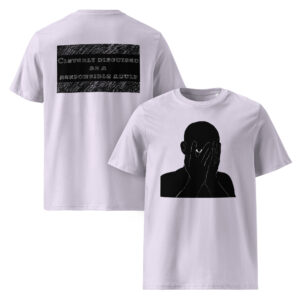 Cleverly Disguised As Responsible Adult Organic Cotton Unisex T-Shirt lavender front and back print